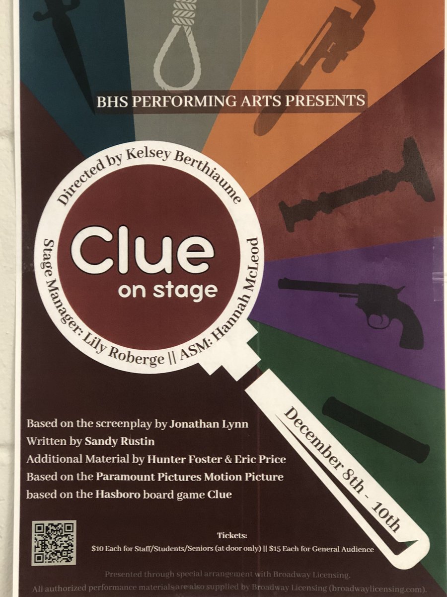 BowHighSchool's tweet photo. The BHS production of CLUE this weekend has been postponed. https://t.co/uN4USObXxZ