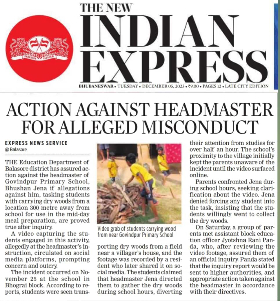 Respected <a href="/CMO_Odisha/">CMO Odisha</a> <a href="/MoSarkar5T/">MoSarkar 5T</a> <a href="/MarndiSudam/">SUDAM MARNDI</a> Sir I kindly request you to please intervene this matter which is published in the <a href="/IndianExpress/">The Indian Express</a> newspaper &amp;take appropriate action 🙏 <a href="/SMEOdisha/">EducationOdisha</a> @MoSchoolOdisha <a href="/DBalasore/">Collector & DM Balasore</a> <a href="/BdoBhograi34335/">BDO BHOGRAI</a> <a href="/DeoBalasore/">DEO, Balasore</a> <a href="/PradeepJenaIAS/">Pradeep Jena IAS</a>