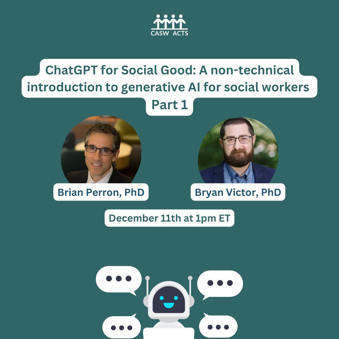 ➡️📅 Next week! Discover the transformative power of Generative AI in social work. Explore key topics such as prompt design, model selection, and the implications of Generative AI in social work practice. Learn more: casw-acts.ca/en/webinar/cha…