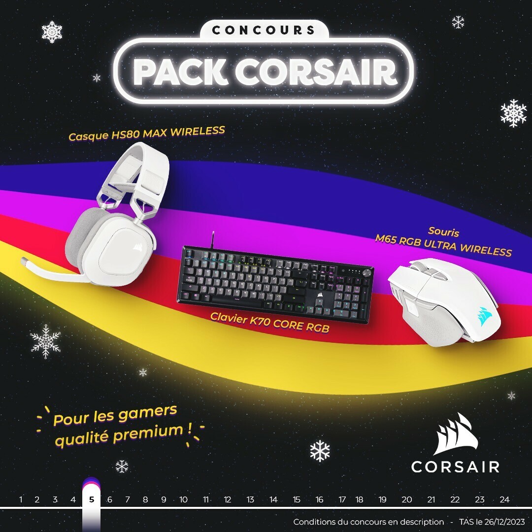 Frandroid's tweet photo. JOUR 5 : On vous offre la chance de booster votre setup avec un incroyable pack gaming Corsair ! 
🚀 Des périphériques de haute qualité vous attendent.
Pour participer : 
- Tweet #FrandroidOffreMoi + Le Pack #Corsair 
- RT + Like 
- Follow @Frandroid  + @CORSAIRFRA https://t.co/sRjwkdaT6T
