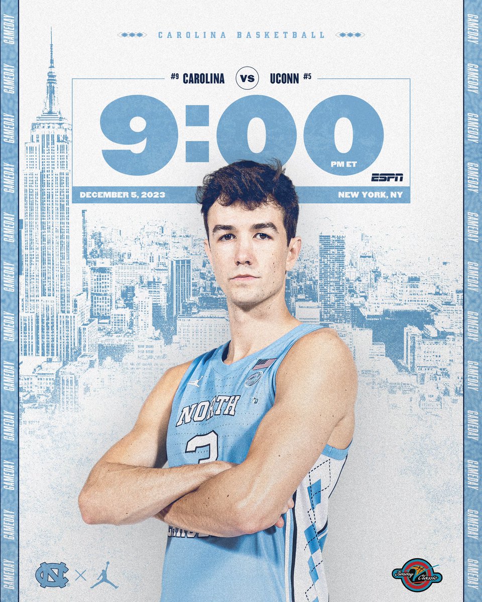 UNC_Basketball's tweet photo. GAMEDAY at MSG.

🆚 UConn
🕘 9 PM ET
📍 Madison Square Garden
📺 ESPN https://t.co/VZjoU9WVto