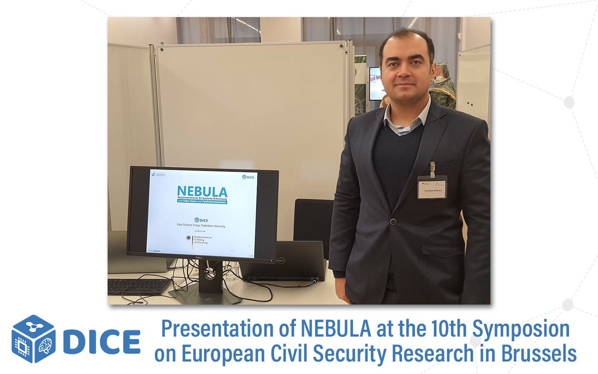 DICE Research Group (@diceresearch) on Twitter photo Today <a href="/farshadafshari/">🏴 Farshad Afshari 🏴</a> & <a href="/MichaDerStudent/">Michael Röder</a> are in Brussels to present NEBULA @BMBF_Bund's 10th Symposion on European Civil Security Research.👏
ℹ️NEBULA deals with research in the area of user-centered AI-based identification of fake news & misinformation. ➡️nebula.peasec.de Today <a href="/farshadafshari/">🏴 Farshad Afshari 🏴</a> & <a href="/MichaDerStudent/">Michael Röder</a> are in Brussels to present NEBULA @BMBF_Bund's 10th Symposion on European Civil Security Research.👏
ℹ️NEBULA deals with research in the area of user-centered AI-based identification of fake news & misinformation. ➡️nebula.peasec.de