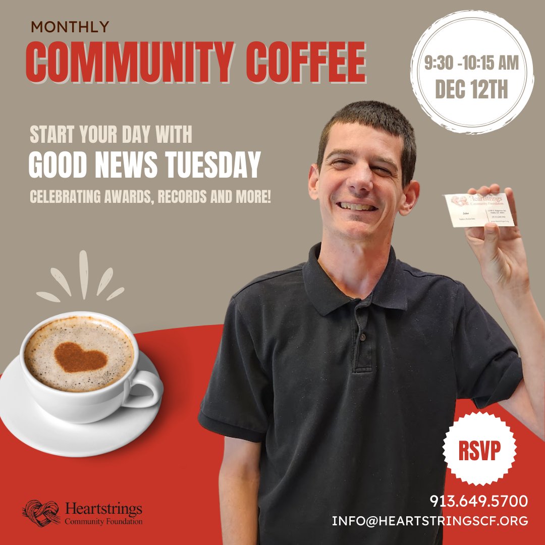 HeartstringsCF's tweet photo. What's the best way to start your day? Seeing our employees share and celebrate their successes during Good News Tuesday. ☕ 🤎

Register for our next Coffee at https://t.co/QU11ngYriy 

#heartstringscf #GoodNewsTuesday #coffee #community #CommunityCoffee https://t.co/GpGX9ymhJK