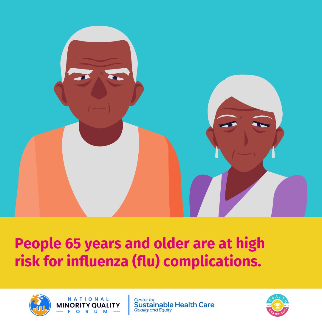 Flu can be a serious illness especially for people 65 years and older. An annual flu vaccination is the best way to reduce flu complications in older adults.

This National Influenza Vaccination Week, learn more about flu vaccination at healthequitychampions.org. 
#NIVW #Flu