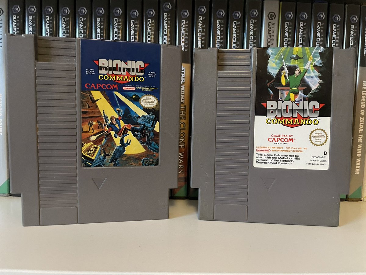 Retro_sheriffen's tweet photo. Hi everyone. I collect video games.
Here we have #bioniccommando
One is for the us market and the other one is for the european market.
It is a platform game released by Capcom for the Nintendo Entertainment System in 1988. 
#nes #nintendo #retrogaming #snes #gamer #collector https://t.co/SwoEiSLgEN
