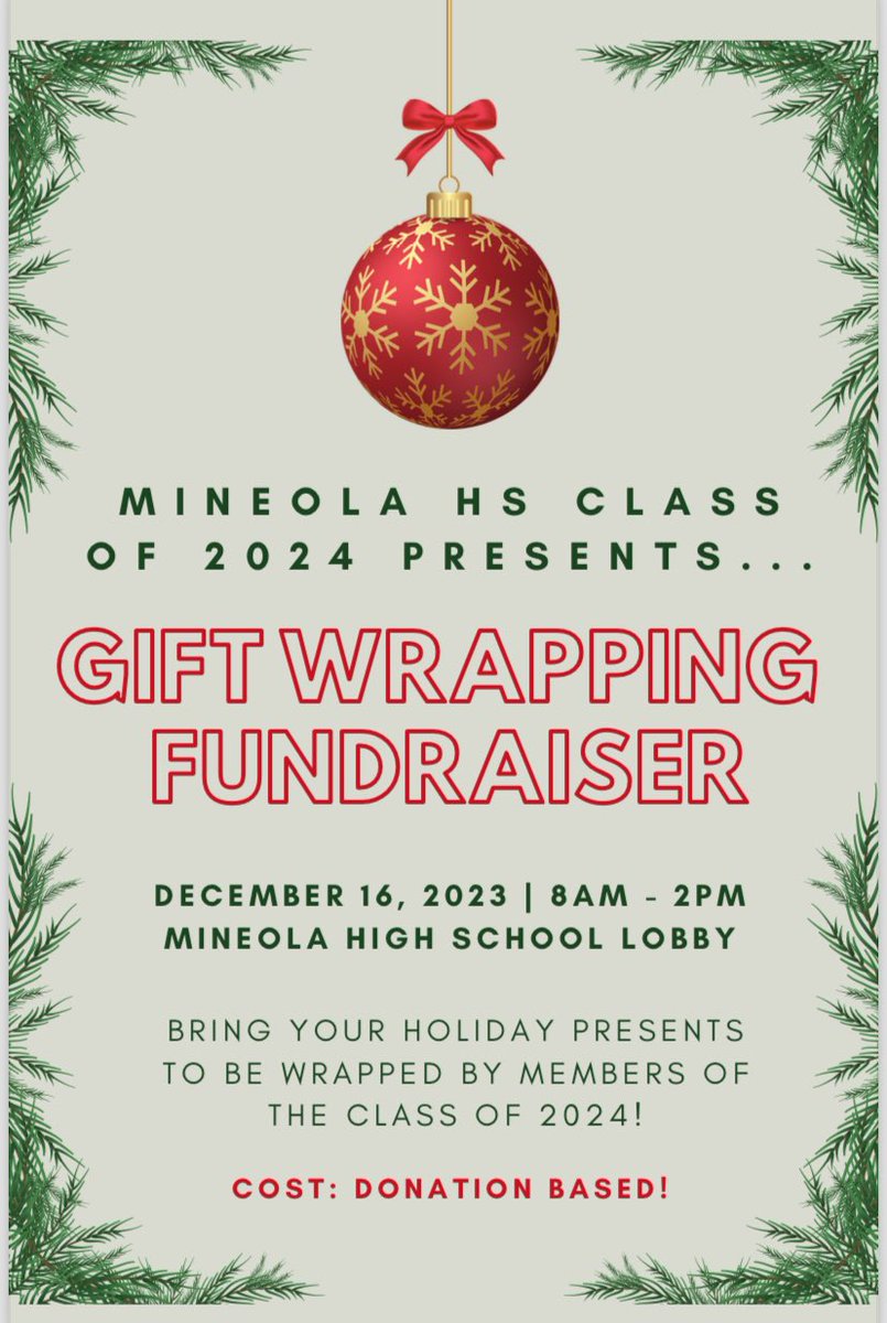 Next Saturday 12/16!! <a href="/MineolaUFSD/">Mineola UFSD</a> <a href="/mineolahs/">Mineola High School</a>