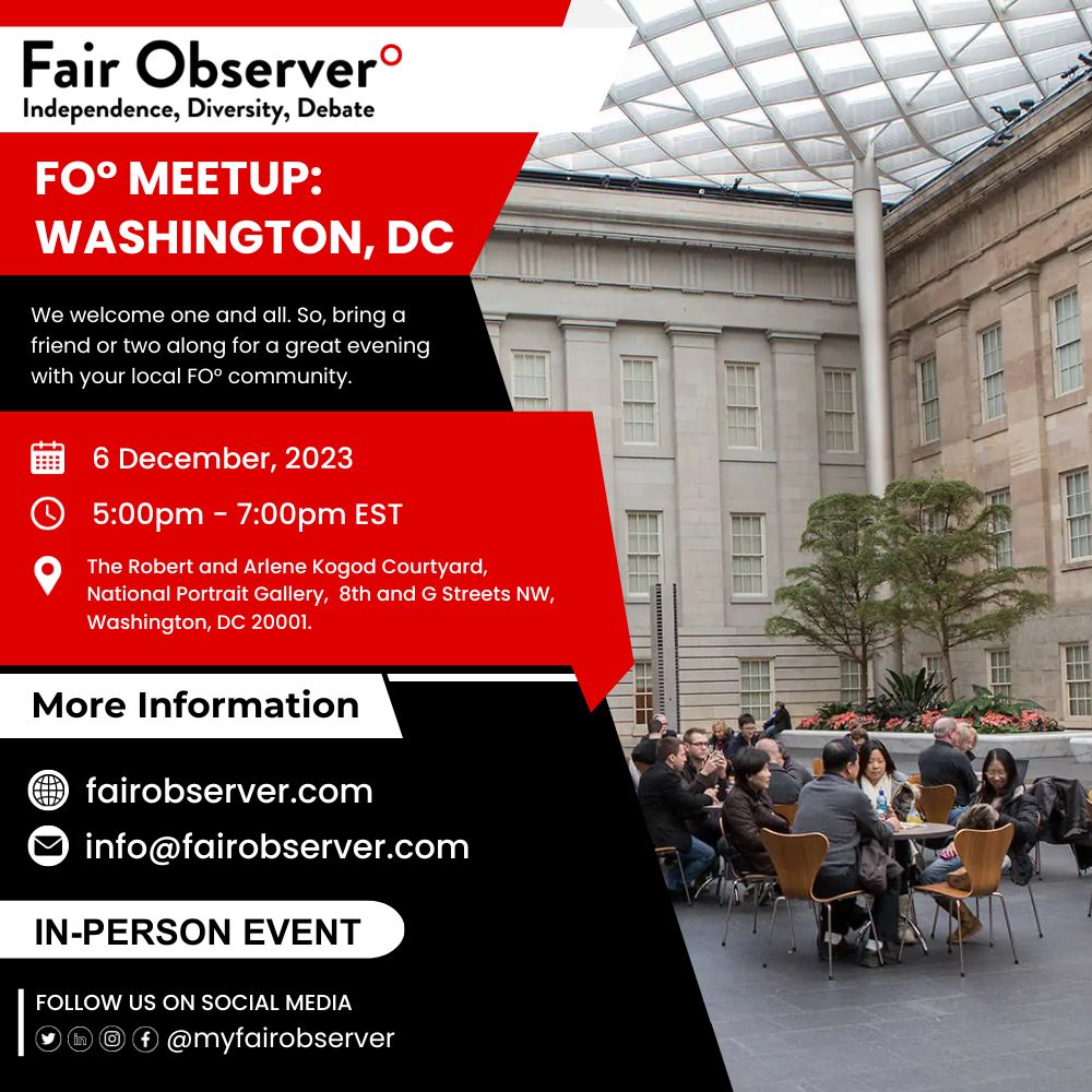 myfairobserver's tweet photo. FO° Meetup: Washington, DC Wednesday, 6 December 2023, The Robert and Arlene Kogod Courtyard, National Portrait Gallery, 8th and G Streets NW, Washington, DC 20001

#FOEvent #FOMeetup #Washington

Read more: https://t.co/uK7Hc61uhq https://t.co/iEvRCPh124