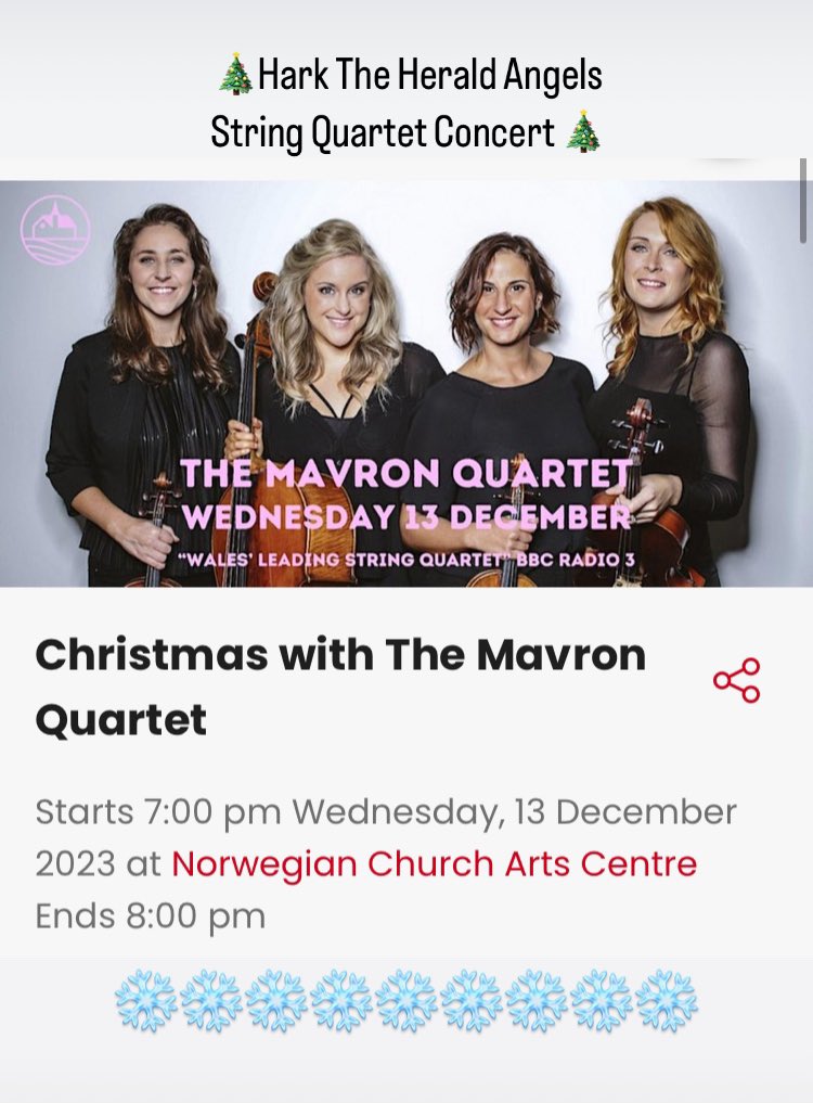 The Mavron Quartet (@mavronquartet) on Twitter photo Next Wednesday 13th <a href="/NorwegianChurch/">Norwegian Church Arts Centre / Eglwys Norwyaidd</a> 7pm/£12
Christmassy times and festive bangers! 🎄
Ho Ho hope to see you there!! Next Wednesday 13th <a href="/NorwegianChurch/">Norwegian Church Arts Centre / Eglwys Norwyaidd</a> 7pm/£12
Christmassy times and festive bangers! 🎄
Ho Ho hope to see you there!!