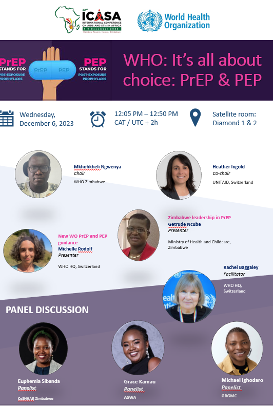 TOMORROW @ICASA_org join @WHO to highlight PrEP & PEP choice with a focus on Zimbabwe @MichealIghodaro @unitaid @CeSHHAR @HIVpxresearch @teozka @rixwolff