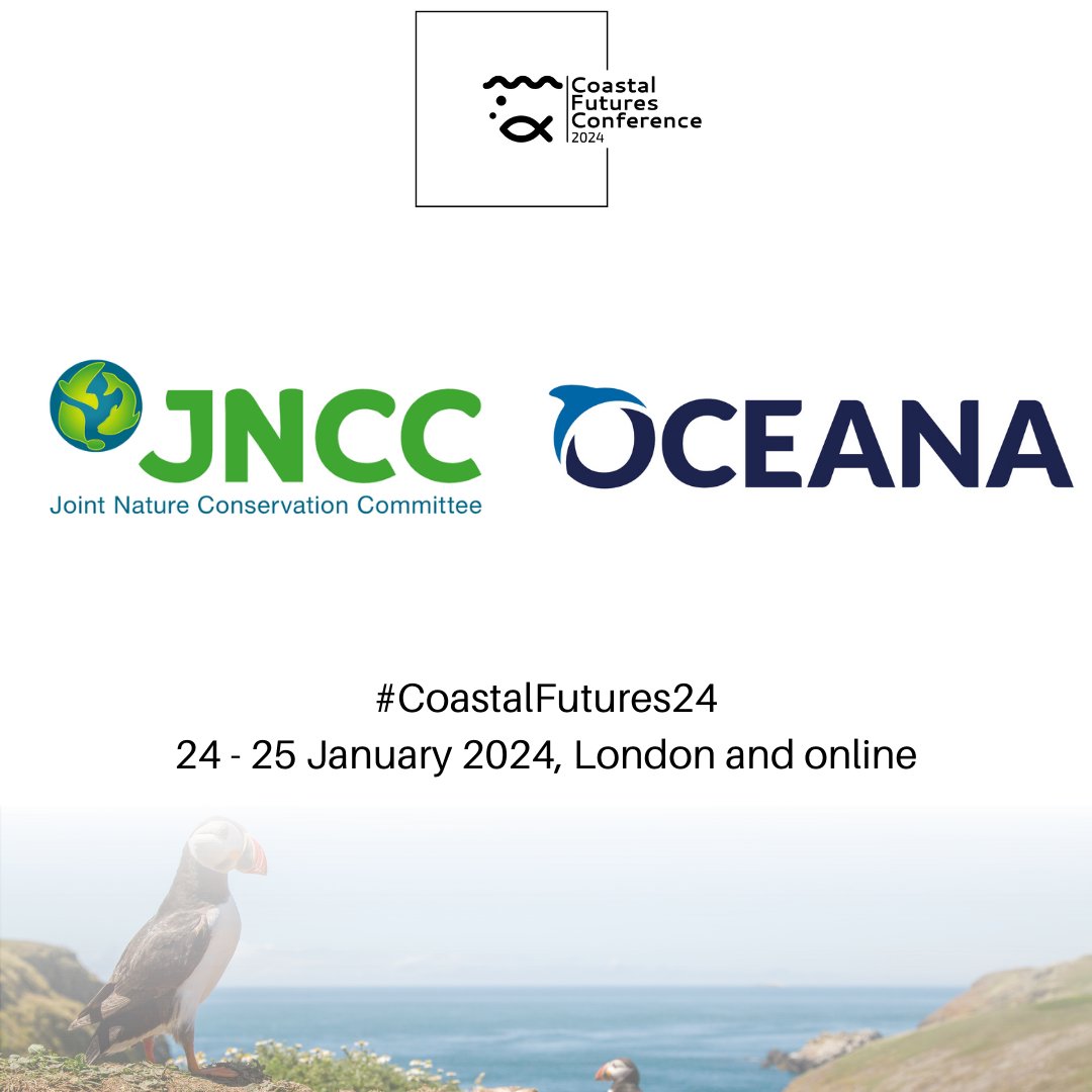 Next Jan is the 31st Coastal Futures conference and we thank our platinum sponsors @JNCC_UK and @OceanaUK for their support in bringing you a hybrid conference with leading keynote speakers and excellent session speakers. 🌊Get your ticket here: bit.ly/3FdigzY