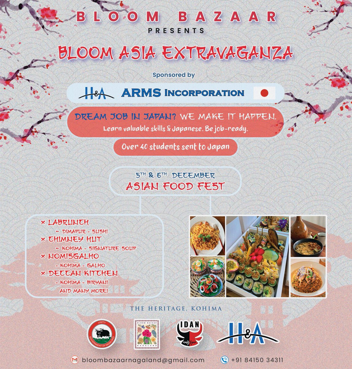 Bloom Asia Extravaganza, sponsored by HA Arms Inc. Dec 5-6: Asian Food Fest - Labrunch, Chimney Hut Signature Soup etc. Unforgettable cosplay exhibition on Dec 6. Celebrate culture and cuisine with Arms Inc.'s 20+ years of expertise in Japanese language education and business.