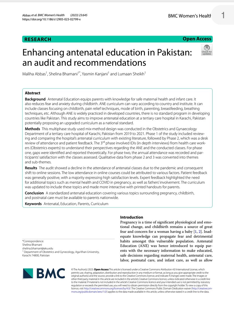 Shelina Bhamani (@shelinabhamani) on Twitter photo 📚 ☺️ to share our latest research on enhancing antenatal curriculum in Pakistan! Improving maternal and child health education is crucial. Let's work together for healthier moms and babies! #MaternalHealth #Research #PakistanHealthcare 🇵🇰👩👧👦link.springer.com/epdf/10.1186/s… <a href="/BMC_series/">BMC Series</a> 📚 ☺️ to share our latest research on enhancing antenatal curriculum in Pakistan! Improving maternal and child health education is crucial. Let's work together for healthier moms and babies! #MaternalHealth #Research #PakistanHealthcare 🇵🇰👩👧👦link.springer.com/epdf/10.1186/s… <a href="/BMC_series/">BMC Series</a>