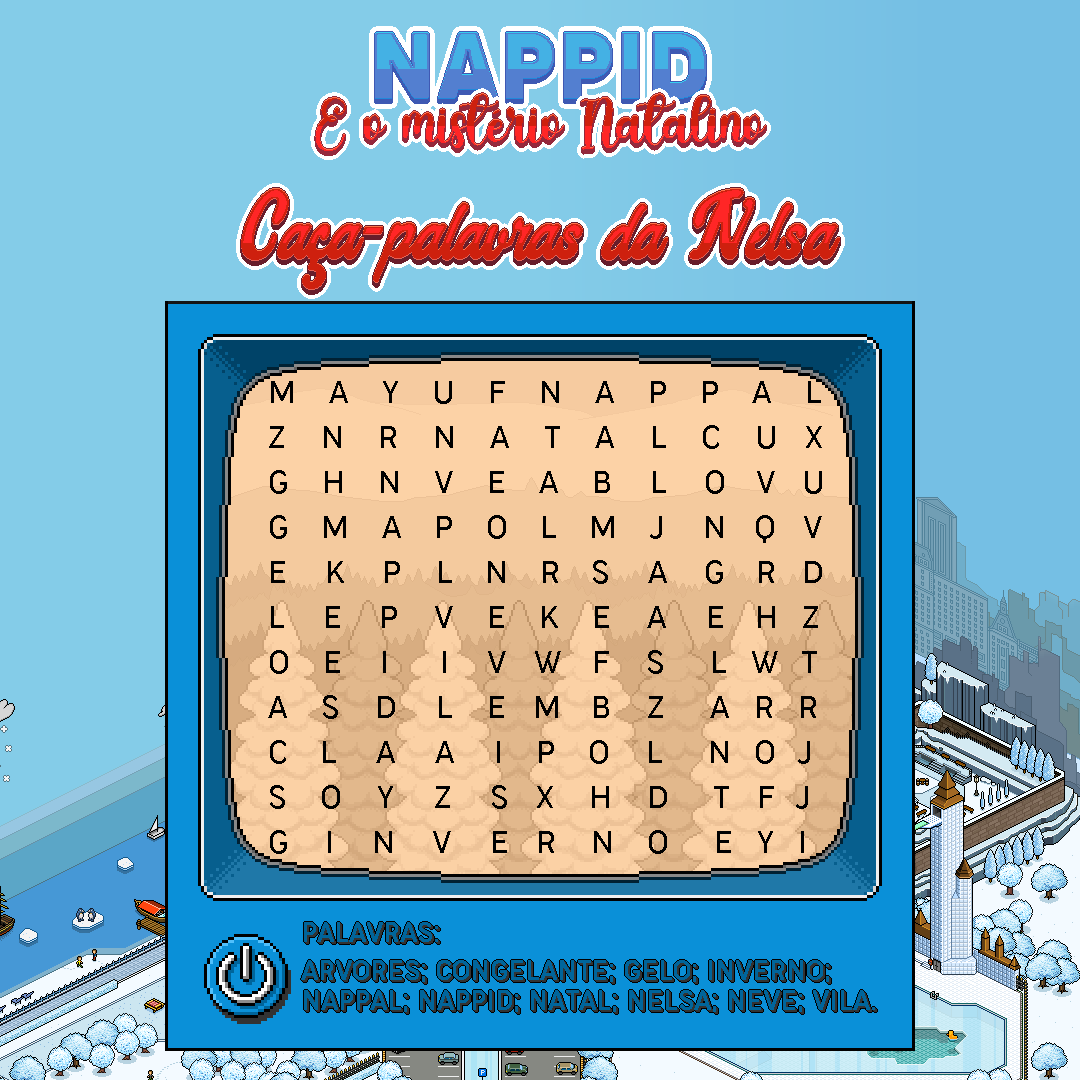 NappidOficial's tweet photo. ❄️ Nappid - E o Mistério Natalino

💬 Entretanto, este ano, a vila Nappidiana experimentaria um Natal diferente de qualquer outro...

👸🏻 Nelsa: Complete meu primeiro desafio!

📷 Tire um print com as respostas e poste nos comentários com o seu nick do Nappa Hotel! + https://t.co/hMfbVXUSxH