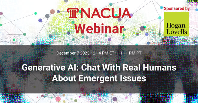 Last chance to register! Our Dec. 7 webinar will delve into generative AI’s impacts on higher education institutions. tinyurl.com/4zdw5rc4  #higheredlaw