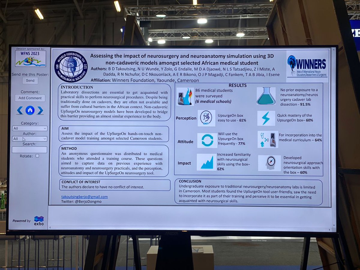 Happy to see our work presented at the @WFNS2023 conference at #CapeTown 

Congratulations to all co-authors under the guidance of @ignatiusesene 

#simulationtraining is a potential solution to scaleup acquisition of practical #neurosurgical skills especially in #lmics