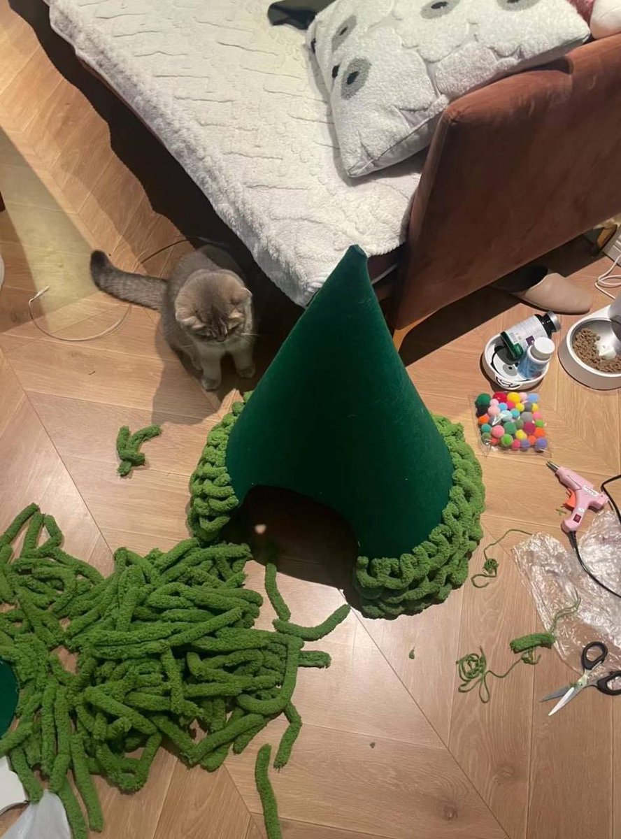 rem49er's tweet image. I made a Christmas nest for my little one and I think he would love it🎄🐶🐱🤭