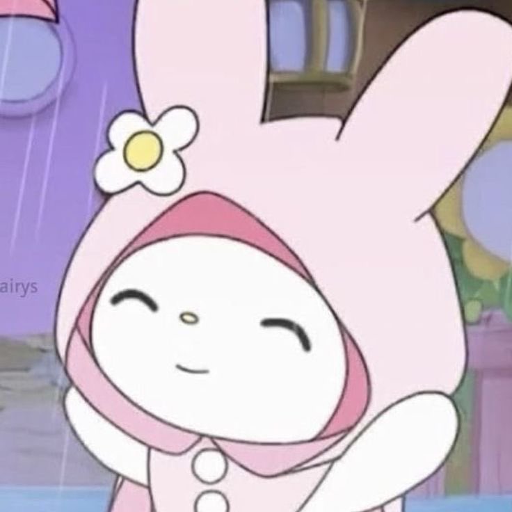 heartipink's tweet photo. my melody wearing a raincoat https://t.co/HqzY19aNN7
