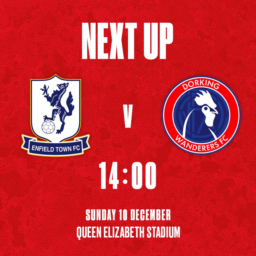 𝗡𝗘𝗫𝗧 𝗨𝗣 🗓 Sun 10th Dec 🆚 @EnfieldTownLFC 🕚 KO 14:00 🏆 League 🏟 Queen Elizabeth Stadium, EN1 3PL 🔴⚪️
