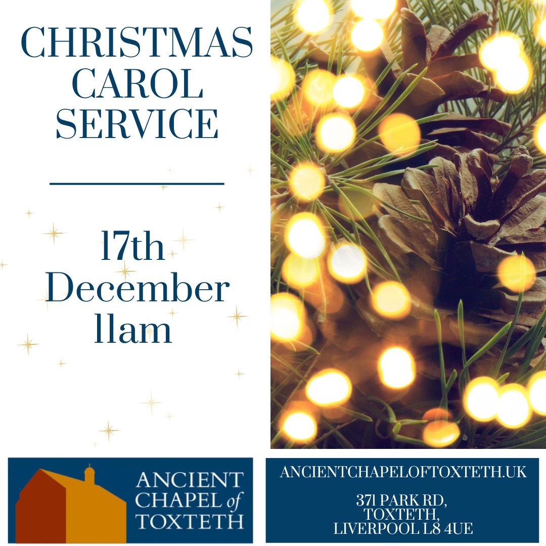 Come and warm yourself inside the cosy walls of the Ancient Chapel of Toxteth, and why not have a jolly good sing song while you're at it? 🕯️🎶

#whatsontoxteth #whatsonliverpool #christmascarols #christmas2023 #Unitarian #SundayService #community