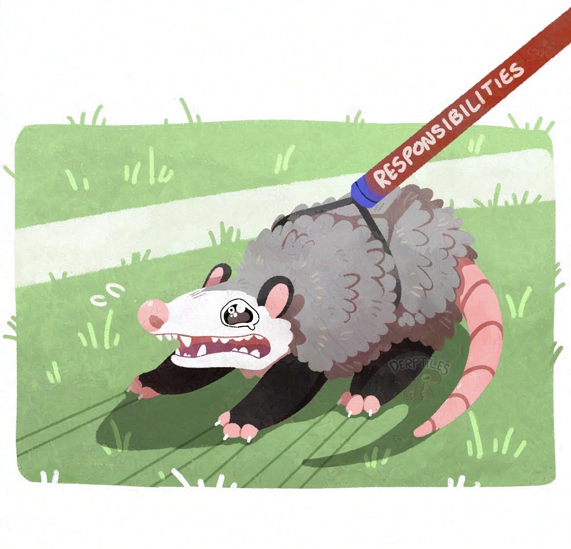 derptiles's tweet photo. We are all opossums being pulled by the big red pole of responsibility https://t.co/YvaGsNqTZQ