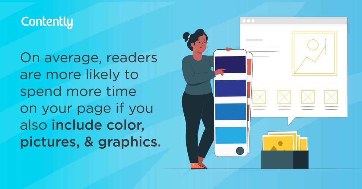 Capture attention with design. Are infographics and engaging designs part of your content strategy? On average, adding visuals such as pictures and graphics boosts overall reader engagement. Learn how to curate and incorporate design into your calendar: buff.ly/3sZ7cnz