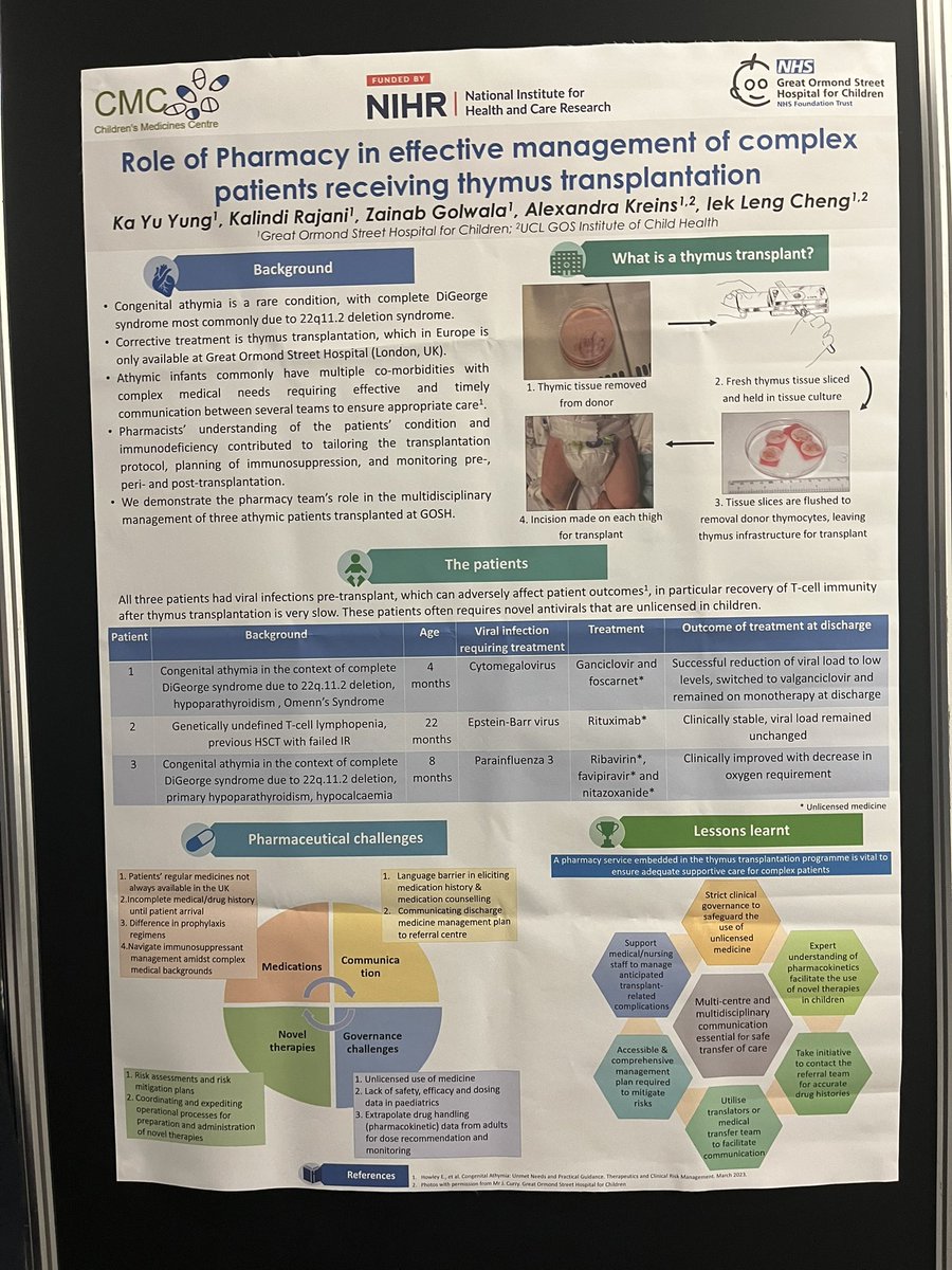#BSICIPIN23 <a href="/GreatOrmondSt/">Great Ormond Street Hospital for Children</a> poster on pharmacy work within the thymus transplantation service #immunology #thymustransplant #paediatricpharmacy <a href="/britsocimm/">British Society for Immunology</a> <a href="/BSI_CIPN/">BSI Clinical Immunology Professional Network</a>