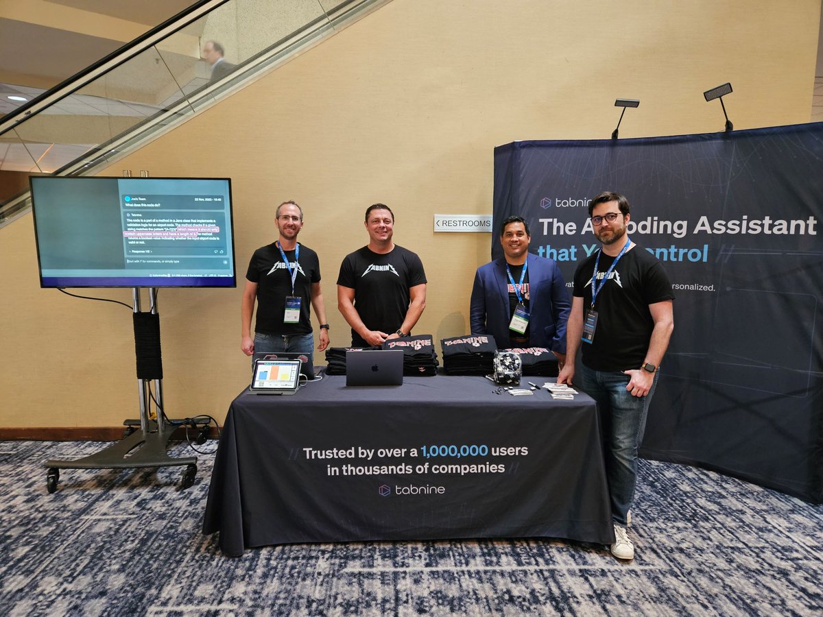 Huge shout out to our Platinum Sponsor, @tabnine. Stop by their booth to to learn about their AI coding assistant that you can control.

#CodeForward #GenerativeAI #GenAI #AICoding #AIDeveloper