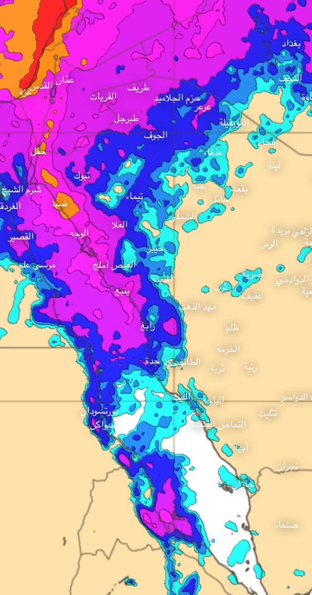 مساء الخير
ماشاء الله الكريم ،،،
بعد مشيئة الله /
هذه توقعات أمطار  للغربية والشمالية الغربيه .
خلال الأيام القادمه قد تكون بدايةً من هذه الليلة ، 
إن شاء الله  :