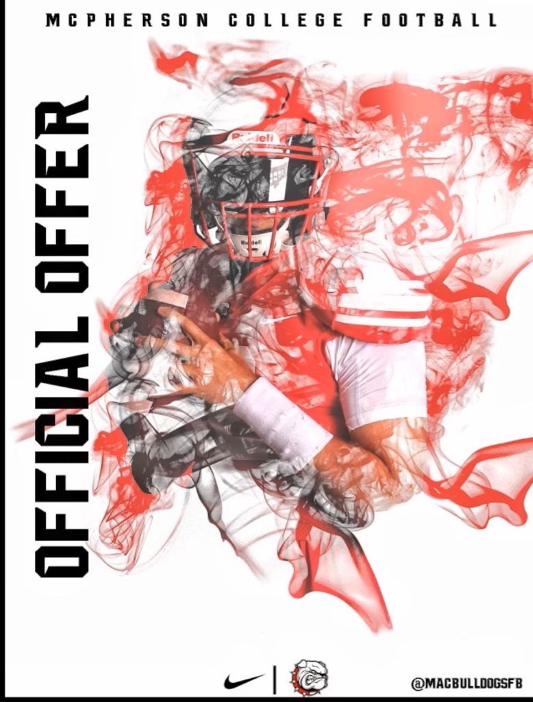 #AGTG I’m blessed to announce my first offer to <a href="/MACBulldogsFB/">McPherson Football</a>. Thank you <a href="/15_kelleyjr/">Coach Kel</a> for the opportunity