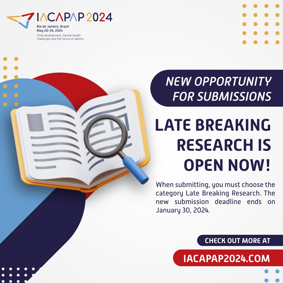 iacapapcongress's tweet image. 🚨 The #OralCommunications and #Posters submissions have been extended. This is a new opportunity for you to submit your clinical or research work in the Congress!

LEARN MORE AT 📌 iacapap2024.com

Technician Responsible: Guilherme Vanoni Polanczyk | CRM: 142725-SP