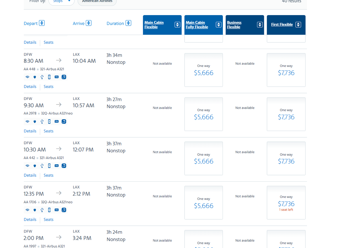 Something gone very wrong with published @AmericanAir flex fares on every DFW-LAX flight on 30-31Dec. Pricing is astronomical and many multiples of typical for other days. Someone in pricing hit a few extra digits. 😵