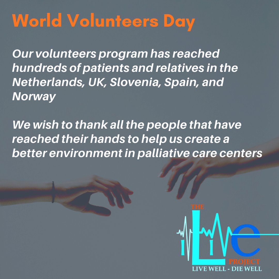🙂In World #VolunteersDay we want to thank all the wonderful people that has taken part in our Volunteers Program

👍Hundreds of patients and relatives have benefitted from the activities within our research in the Netherlands, Norway, Spain, UK and Slovenia

#LiveWellDieWell