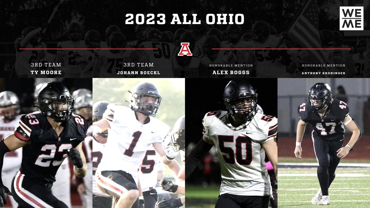 We are super proud that these 4 young men get to represent Alder Football with their All Ohio recognition.  They have helped build an amazing foundation for future Pioneers! #WeOverMe <a href="/AlderAthletics/">Jonathan Alder Athletics</a> <a href="/AlderHS/">Jonathan Alder HS</a> <a href="/JAHSathboosters/">JA Athletic Boosters</a> <a href="/AlderSchools/">Jonathan Alder Local School District</a>
