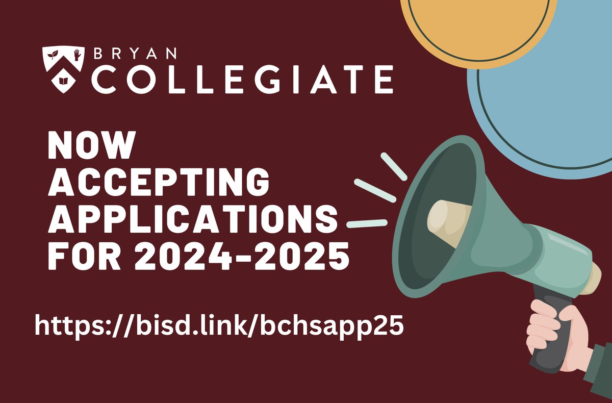 Applications are now available for the 2024-2025 school year! More information can be found  on our website.
bcollegiate.bryanisd.org/o/bcollegiate/…
<a href="/BryanISD/">Bryan ISD</a>