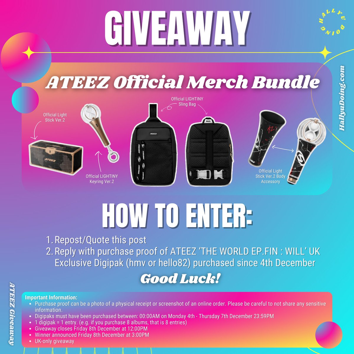 HallyuDoing's tweet photo. 🇬🇧🏴‍☠️ GIVEAWAY 🏴‍☠️🇬🇧
To celebrate and support ATEEZ's battle for their first ever UK Number One Album with 'THE WORLD EP.FIN : WILL', we're giving away an official merch bundle! 🎉

You can find the entry rules and info here, and links to buy the album below. Good luck UK ATINY 🫶 https://t.co/J9VJo6bdpP