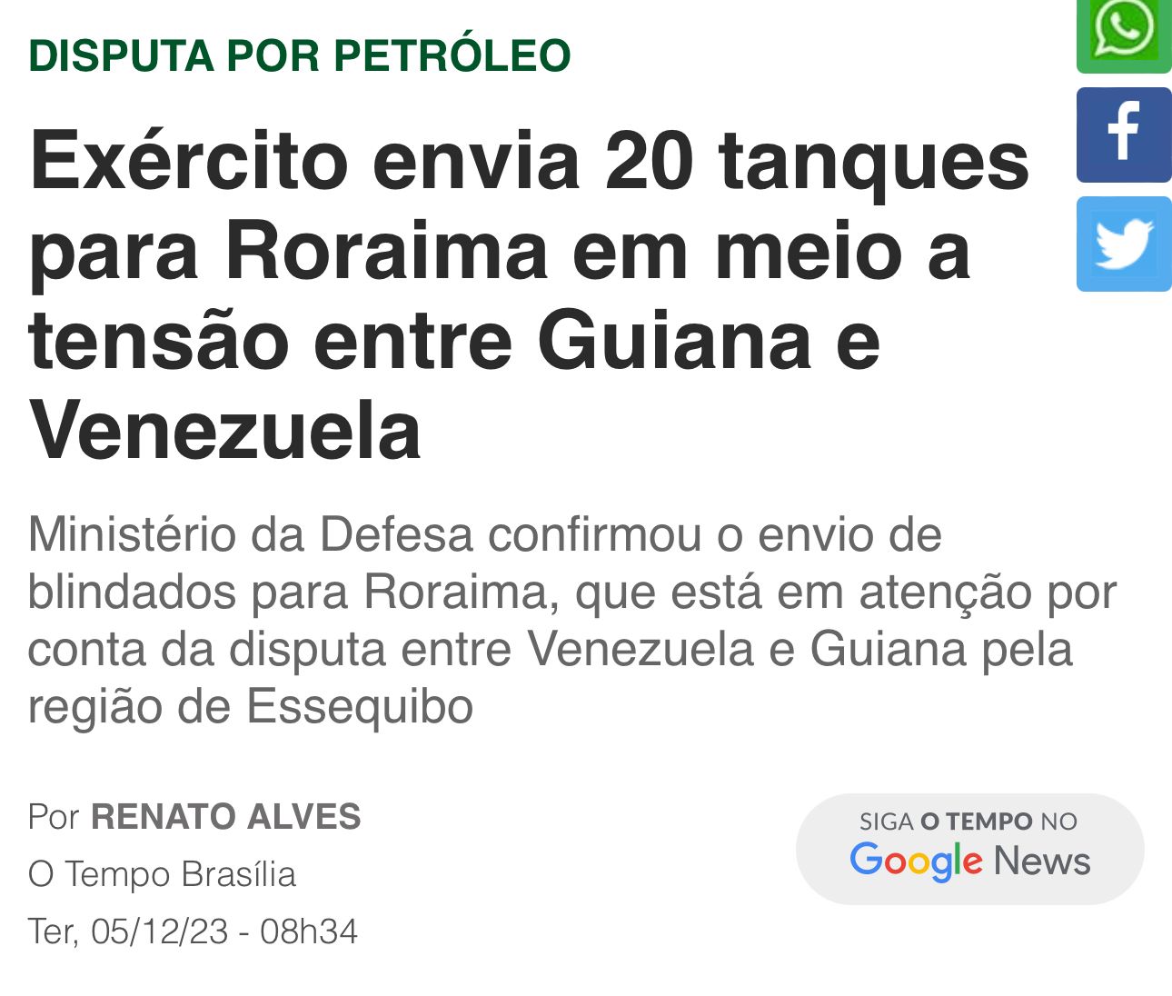 Exército envia 16 blindados para a fronteira do Brasil com a Venezuela