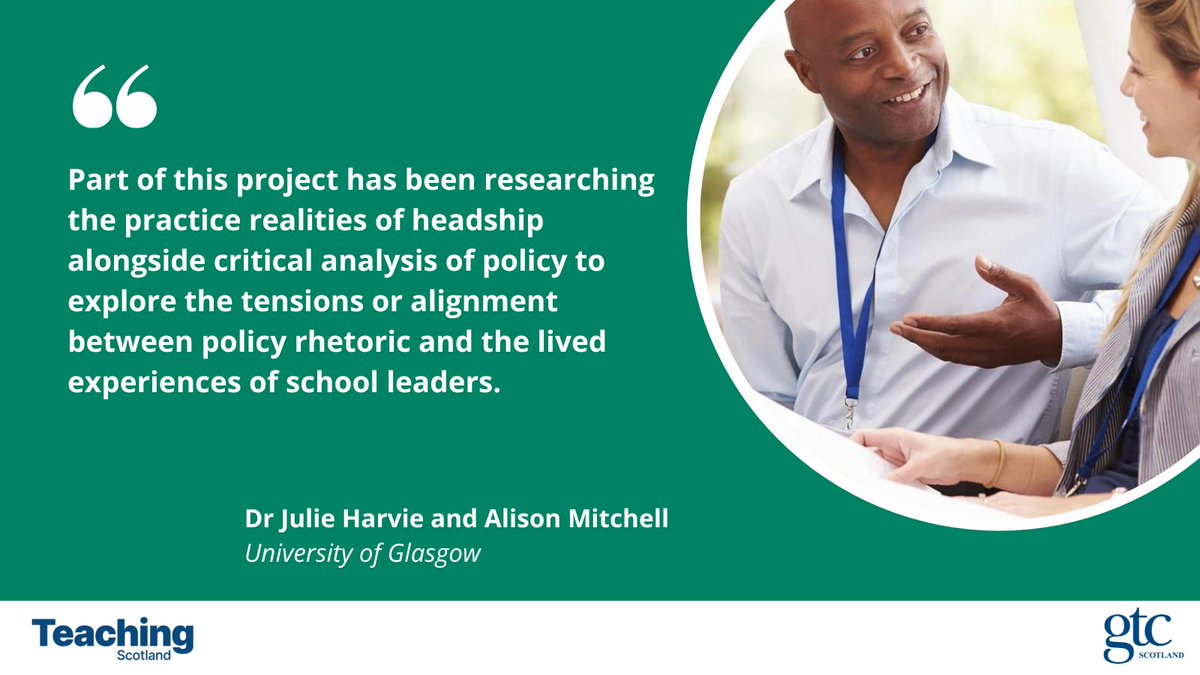 Julie Harvie and Alison Mitchell, from @UofGEducation, highlight some key findings from their research into headship in Scotland. readymag.com/gtcscotland/Te… @UofGHeadship