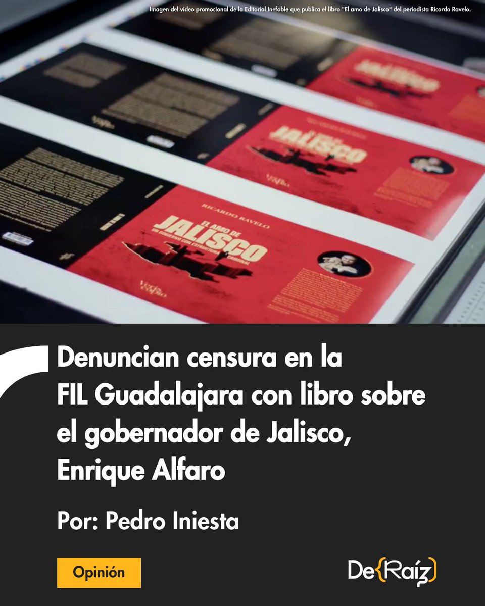 Denuncian censura en @FILGuadalajara a libro sobre el gobernador @EnriqueAlfaroR, que explora nexos entre narcotráfico y poder político en Jalisco.

🔸Fue cancelada sin explicaciones la presentación del libro #ElAmoDeJalisco de @RRavelo27.

🔻deraiz.media/2023/12/04/den…

🌱#DRmedia