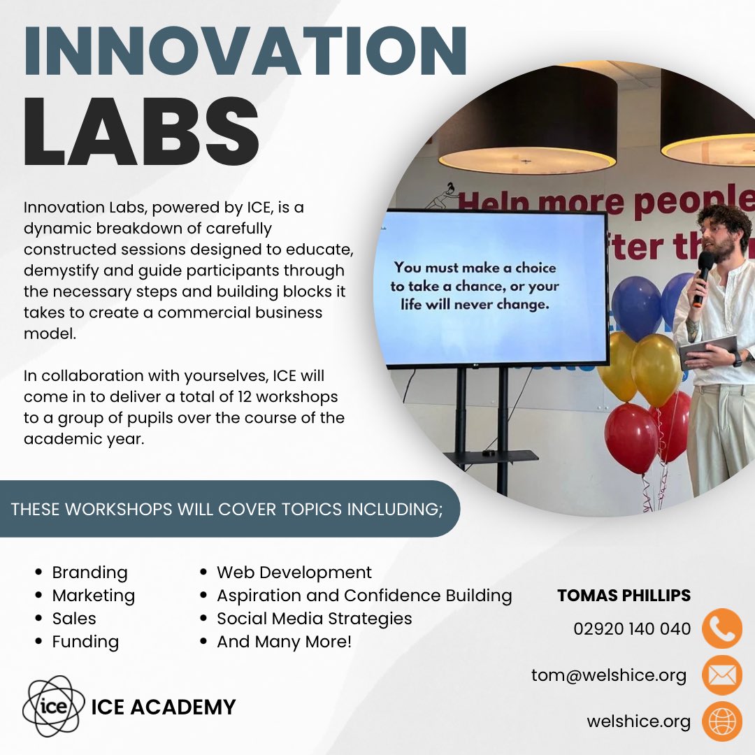 The new year is fast approaching and I’m super excited to launch <a href="/Welsh_ICE/">ICE</a> newest offering - Innovation Labs 🚀

This will focus on developing entrepreneurial + creative capabilities whilst also boosting your confidence + raising your aspirations 🌟

I want to partner with you!