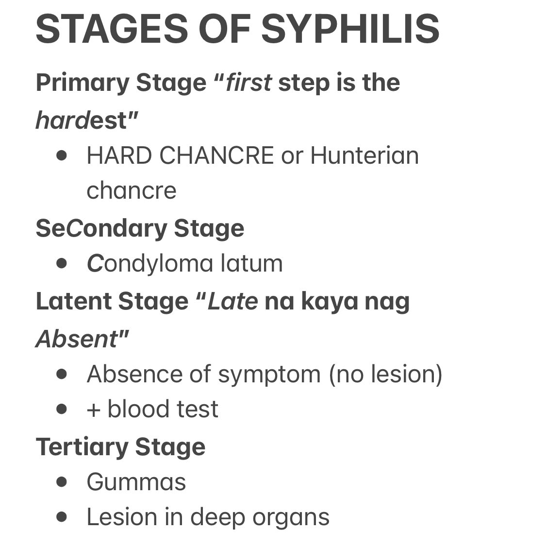STAGES OF SYPHILIS — great imitator, great pox, french disease