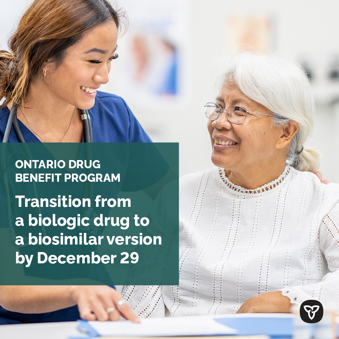 #DYK: Ontario Drug Benefit coverage of some biologic medication is transitioning to a safe, Health Canada approved biosimilar version. Discuss a transition plan with your #HealthCare provider before December 29. Learn more: ontario.ca/biosimilars