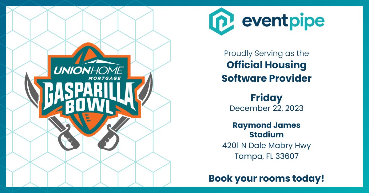 Looking forward to serving as the official housing software provider w/ <a href="/ESPNEvents/">ESPN Events</a> for the <a href="/unionhomemtg/">Union Home Mortgage Corp.</a> <a href="/GasparillaBowl/">Union Home Mortgage Gasparilla Bowl</a>! 🏈

Friday, 12/22 at 6:30 PM ET ft. Georgia Tech vs. UCF at <a href="/rjstadium/">RaymondJames Stadium</a> in Tampa, FL. 🌴#bowlseason

Book your hotel room today. 👇

hubs.la/Q02bRJcN0