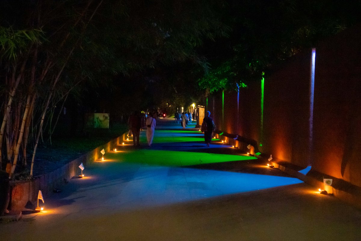 ishafoundation's tweet photo. On #WorldSoilDay, Isha Yoga Center is illuminated in green and blue, the colors of Save Soil! 🟢🔵 Join the celebrations by tweeting about soil 👉 use the hashtag #SoilForClimateAction and spread the word!