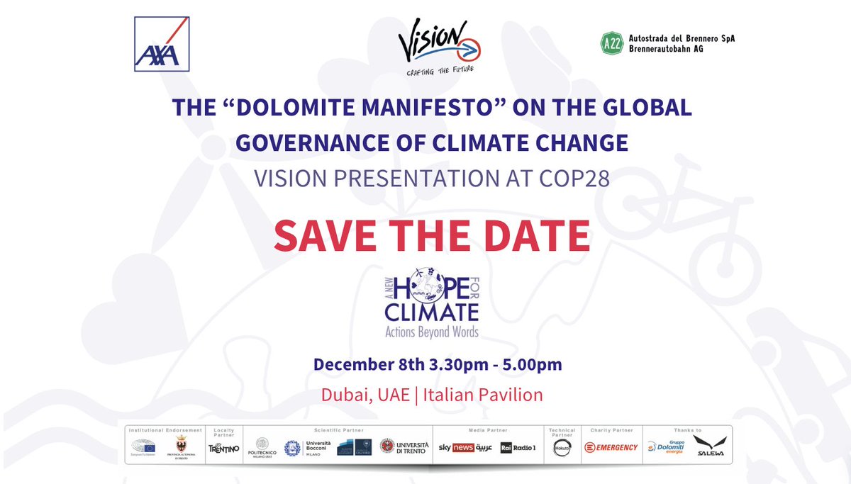🌍 Dolomite Manifesto at COP28 - December 8th 3.30pm Dubai Time 🌿At Vision Think Tank we're on a mission to foster meaningful conversations and solutions for climate change.  Join us as we take the stage at COP28! 🚀 SAVE THE DATE!
youtube.com/@MinAmbienteSi…