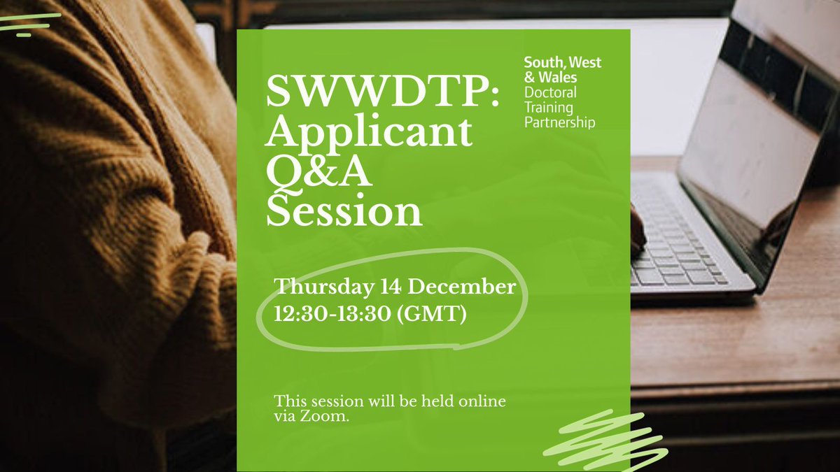 SWWDTP's tweet photo. Interested in our studentships but want to know more before applying? Come along to our online Q&amp;A session for prospective #SWWDTP applicants 

📅 Thursday 14 December
⏰ 12.30-13.30 (GMT) 

Sign up : https://t.co/soxHp8o1VJ https://t.co/bKMEYAX2O8