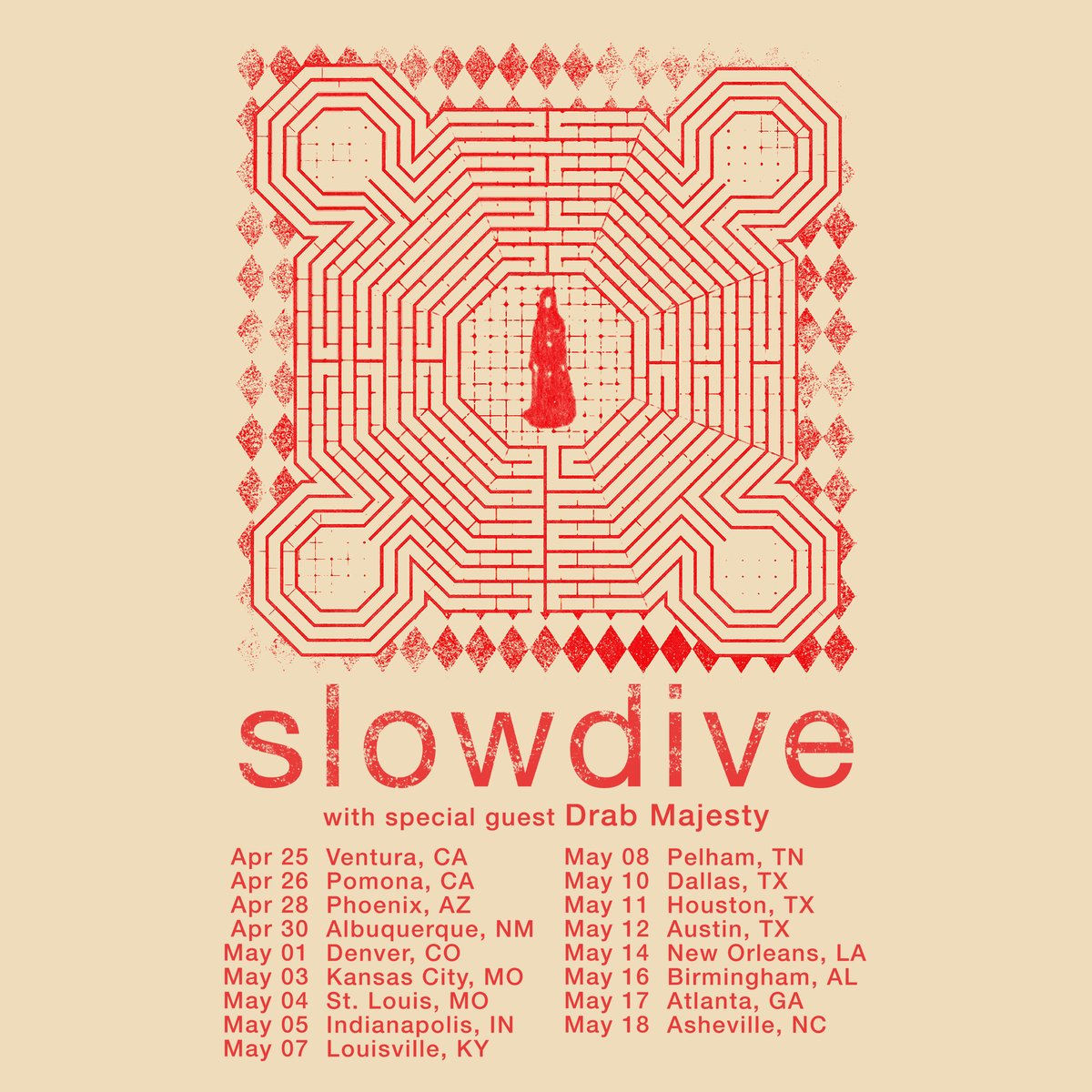 We're incredibly excited to return to the USA next April and May! Our special guests once again will be the amazing Drab Majesty. Tickets on sale Friday December 8th at 10am local time -> slowdiveofficial.com #slowdive #everythingisalive