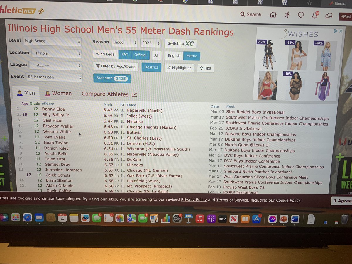 Tired of college coaches questioning his speed. Finished as the 9th fastest boy in Illinois in the 55 M dash last year and the 2nd fastest junior in the state of Illinois. Have you found a clip where he gets chased down on the football field? No because it has never happened