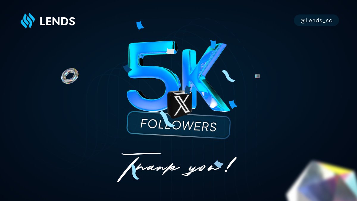 The $LENDS community is growing fast 🔥

Thank you to each and every one of our 5k followers, from the OGs to the newcomers!

There's so much coming from us in 2024 and we can't wait to show you what we have in store. Your patience will be rewarded!

$LENDS