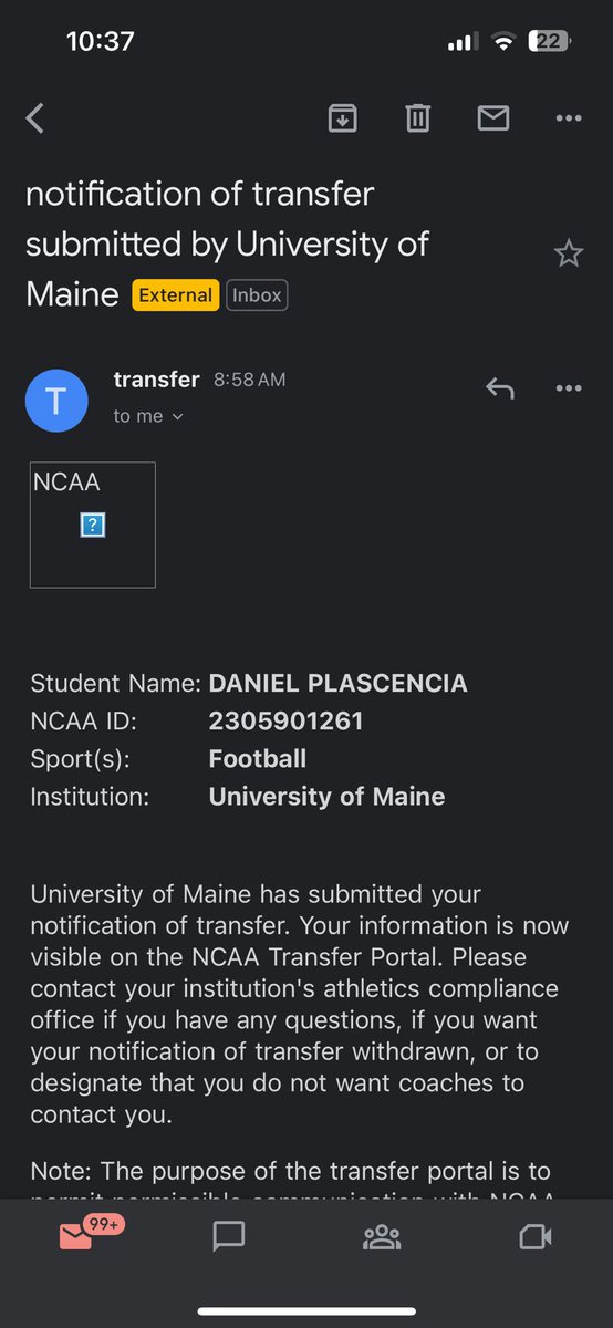 Dpc_25_'s tweet photo. I want to thank the University of Maine for giving me a chance to play here but I am now officially in the transfer portal with two years of eligibility remaining! https://t.co/HkdBUPnluM