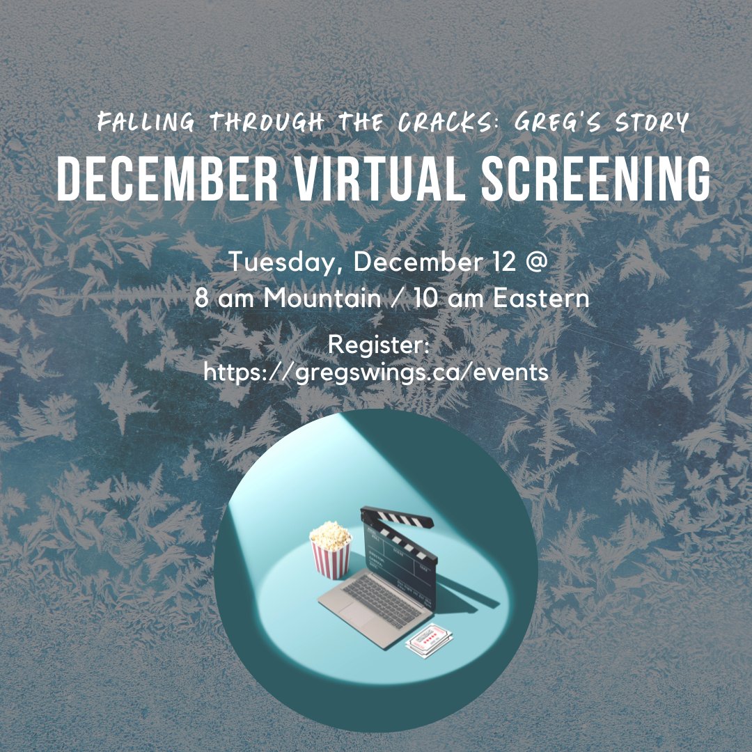 Last screening of 2023! Join us next Tuesday, December 12 at 8am Mountain (10am Eastern) for a screening of the Falling Through the Cracks: Greg's Story film followed by Q&A with members of Greg's family. Register here: eventbrite.com/e/december-202… #inspiredbyGreg #healthcarefilm